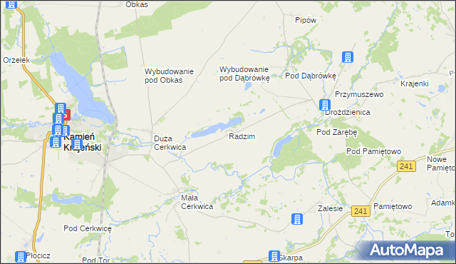 mapa Radzim gmina Kamień Krajeński, Radzim gmina Kamień Krajeński na mapie Targeo