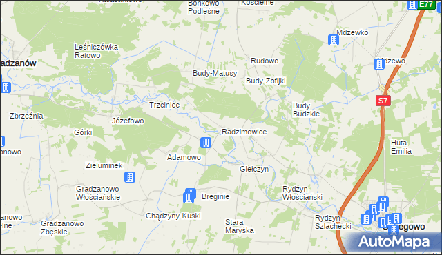 mapa Radzimowice gmina Strzegowo, Radzimowice gmina Strzegowo na mapie Targeo