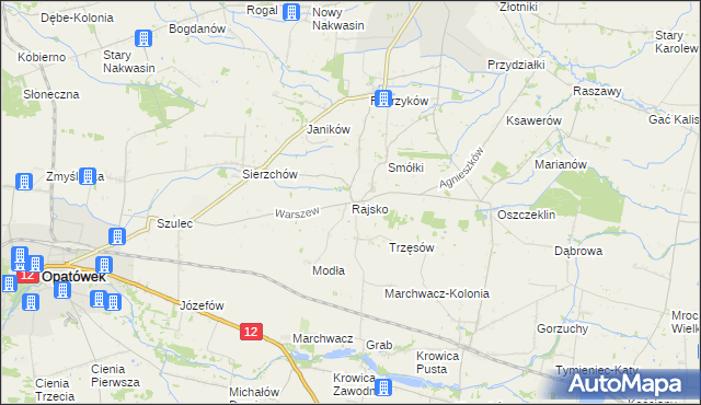 mapa Rajsko gmina Opatówek, Rajsko gmina Opatówek na mapie Targeo