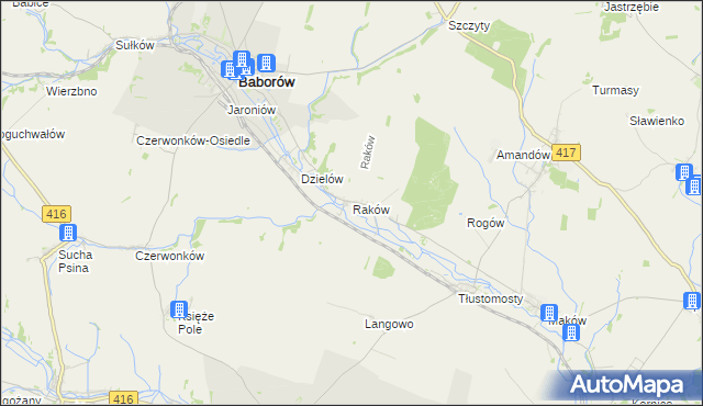 mapa Raków gmina Baborów, Raków gmina Baborów na mapie Targeo