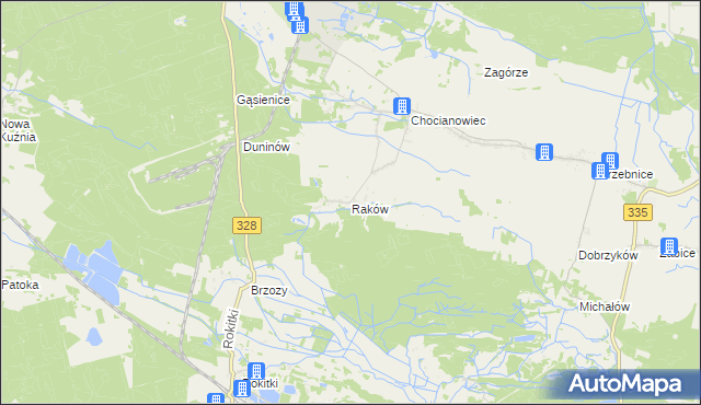 mapa Raków gmina Chocianów, Raków gmina Chocianów na mapie Targeo