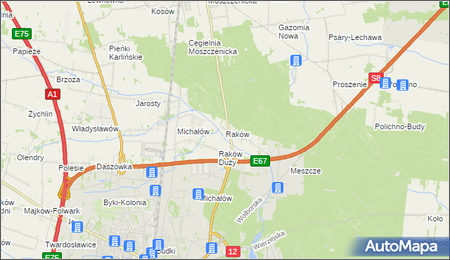 mapa Raków gmina Moszczenica, Raków gmina Moszczenica na mapie Targeo