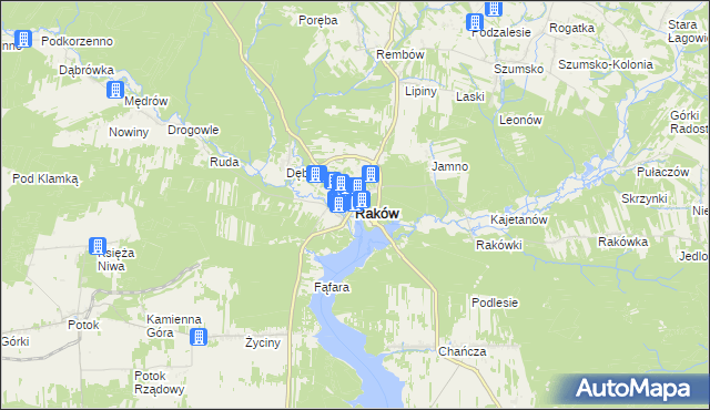 mapa Raków powiat kielecki, Raków powiat kielecki na mapie Targeo