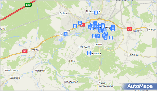 mapa Rakowice gmina Bolesławiec, Rakowice gmina Bolesławiec na mapie Targeo