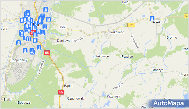 mapa Rakowice gmina Kwidzyn, Rakowice gmina Kwidzyn na mapie Targeo