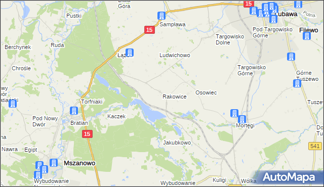 mapa Rakowice gmina Lubawa, Rakowice gmina Lubawa na mapie Targeo