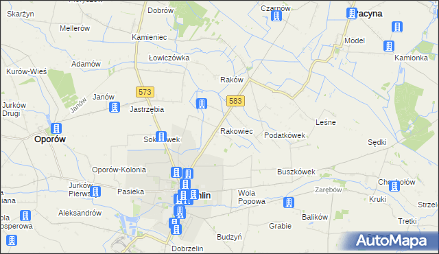 mapa Rakowiec gmina Pacyna, Rakowiec gmina Pacyna na mapie Targeo