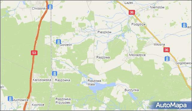 mapa Raszowa gmina Lubin, Raszowa gmina Lubin na mapie Targeo