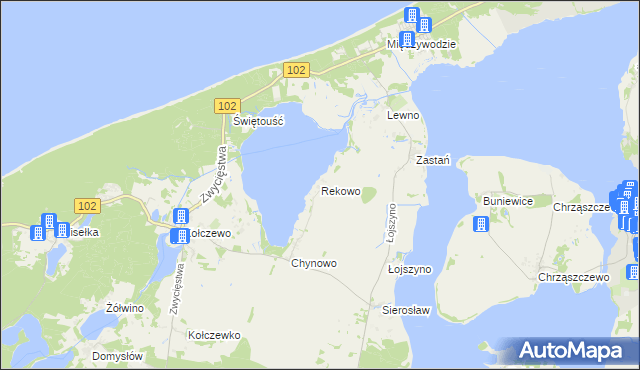 mapa Rekowo gmina Wolin, Rekowo gmina Wolin na mapie Targeo