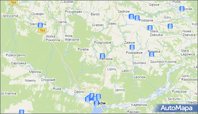 mapa Rembów gmina Raków, Rembów gmina Raków na mapie Targeo