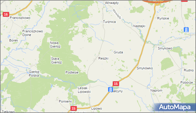 mapa Reszki gmina Ostróda, Reszki gmina Ostróda na mapie Targeo