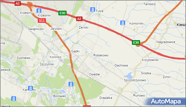 mapa Robakowo gmina Kórnik, Robakowo gmina Kórnik na mapie Targeo