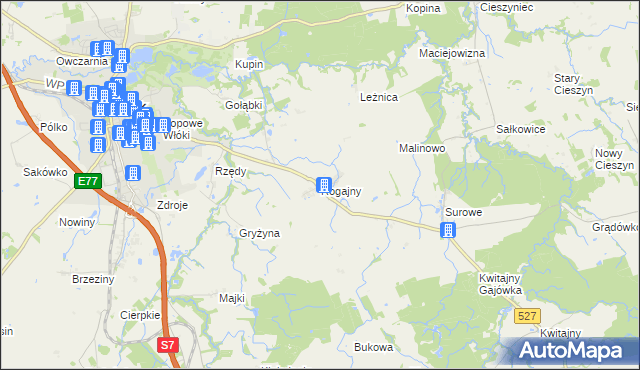 mapa Rogajny gmina Pasłęk, Rogajny gmina Pasłęk na mapie Targeo