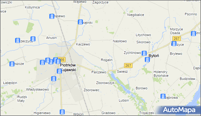 mapa Rogalin gmina Piotrków Kujawski, Rogalin gmina Piotrków Kujawski na mapie Targeo