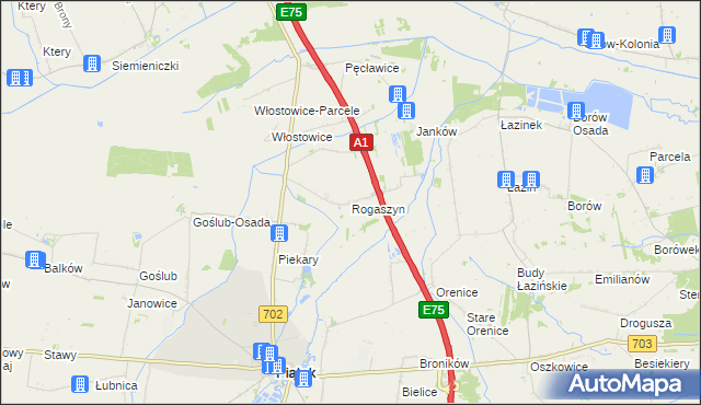 mapa Rogaszyn gmina Piątek, Rogaszyn gmina Piątek na mapie Targeo