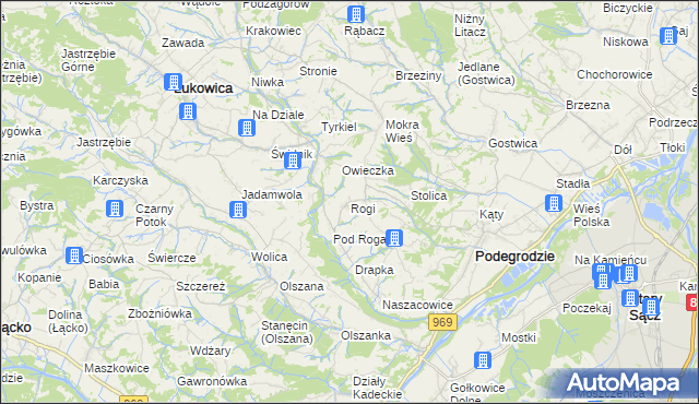 mapa Rogi gmina Podegrodzie, Rogi gmina Podegrodzie na mapie Targeo