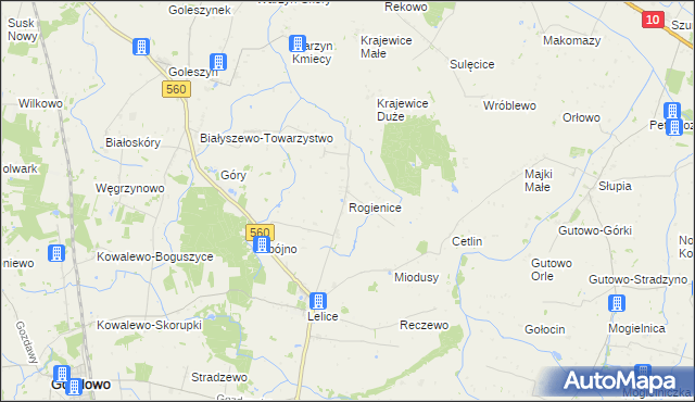 mapa Rogienice gmina Gozdowo, Rogienice gmina Gozdowo na mapie Targeo