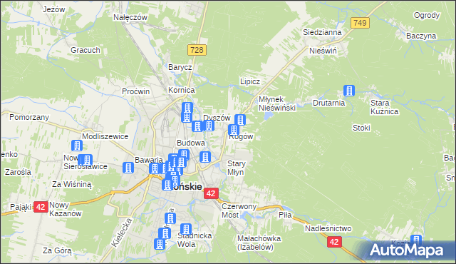mapa Rogów gmina Końskie, Rogów gmina Końskie na mapie Targeo
