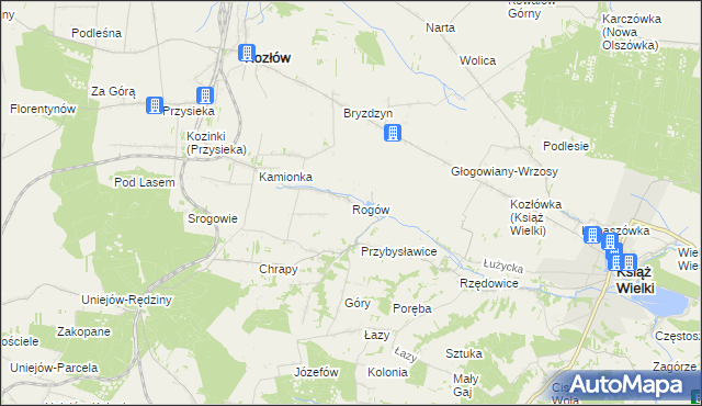 mapa Rogów gmina Kozłów, Rogów gmina Kozłów na mapie Targeo