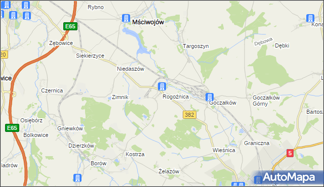 mapa Rogoźnica gmina Strzegom, Rogoźnica gmina Strzegom na mapie Targeo