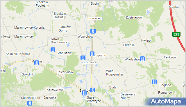 mapa Rogóźno gmina Zgierz, Rogóźno gmina Zgierz na mapie Targeo