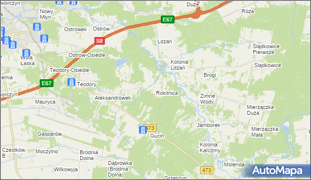 mapa Rokitnica gmina Łask, Rokitnica gmina Łask na mapie Targeo