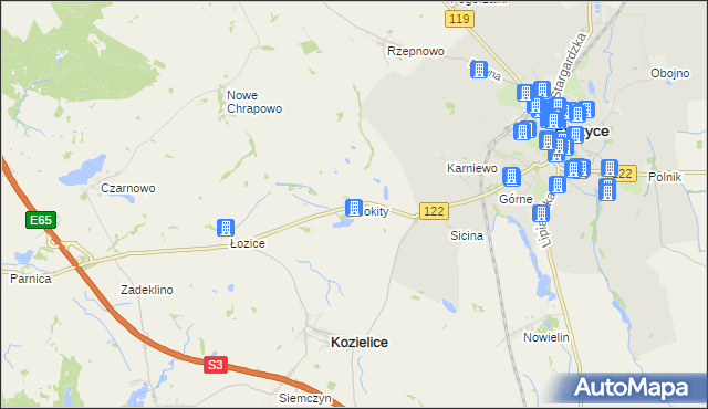 mapa Rokity gmina Kozielice, Rokity gmina Kozielice na mapie Targeo
