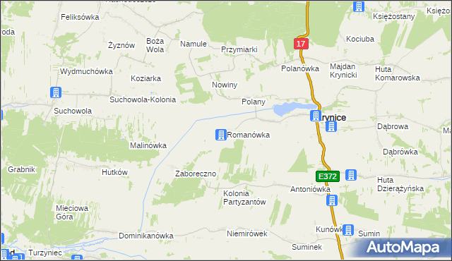 mapa Romanówka gmina Krynice, Romanówka gmina Krynice na mapie Targeo
