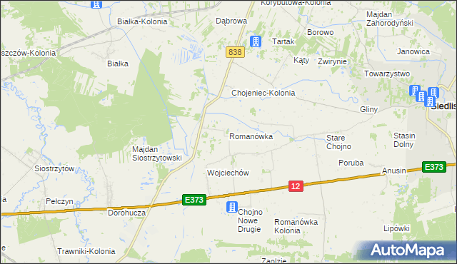 mapa Romanówka gmina Siedliszcze, Romanówka gmina Siedliszcze na mapie Targeo