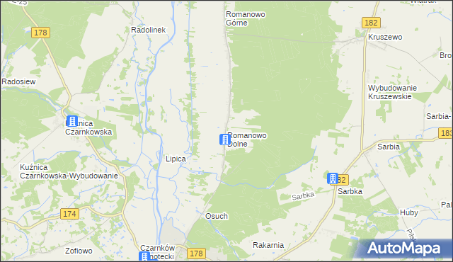 mapa Romanowo Dolne, Romanowo Dolne na mapie Targeo