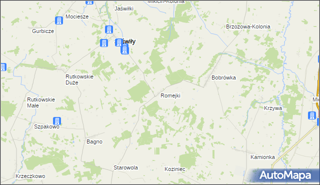 mapa Romejki gmina Jaświły, Romejki gmina Jaświły na mapie Targeo