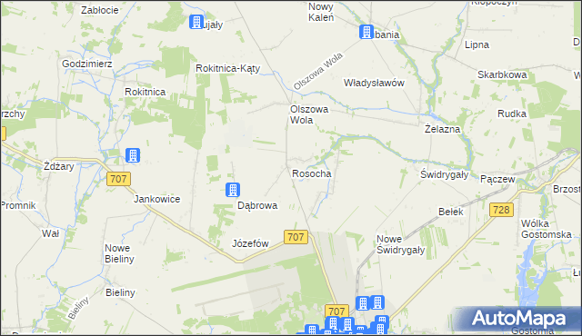 mapa Rosocha gmina Nowe Miasto nad Pilicą, Rosocha gmina Nowe Miasto nad Pilicą na mapie Targeo