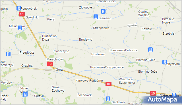 mapa Rostkowo gmina Staroźreby, Rostkowo gmina Staroźreby na mapie Targeo