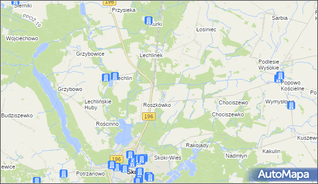 mapa Roszkowo gmina Skoki, Roszkowo gmina Skoki na mapie Targeo