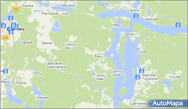 mapa Rów gmina Dziemiany, Rów gmina Dziemiany na mapie Targeo