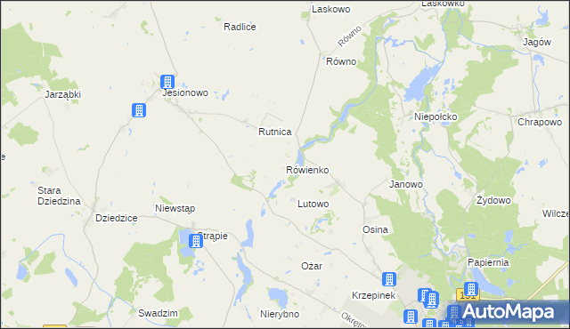 mapa Rówienko gmina Barlinek, Rówienko gmina Barlinek na mapie Targeo