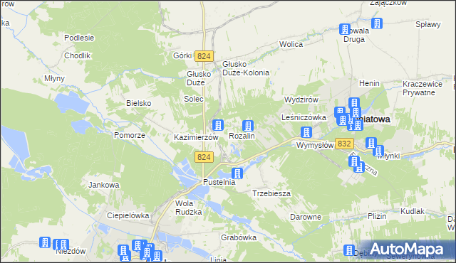 mapa Rozalin gmina Opole Lubelskie, Rozalin gmina Opole Lubelskie na mapie Targeo