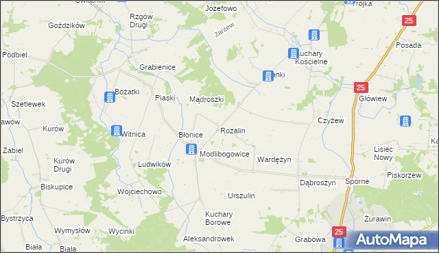 mapa Rozalin gmina Rychwał, Rozalin gmina Rychwał na mapie Targeo