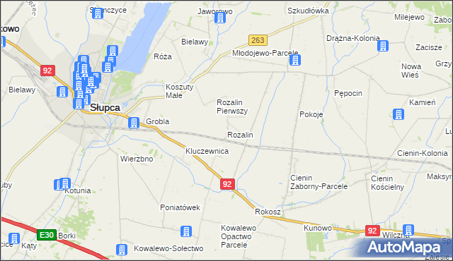 mapa Rozalin gmina Słupca, Rozalin gmina Słupca na mapie Targeo