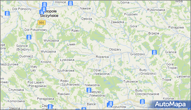 mapa Różanka gmina Wiśniowa, Różanka gmina Wiśniowa na mapie Targeo