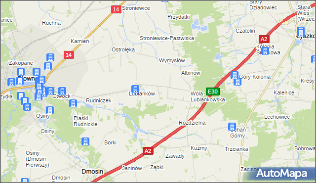 mapa Różany gmina Głowno, Różany gmina Głowno na mapie Targeo