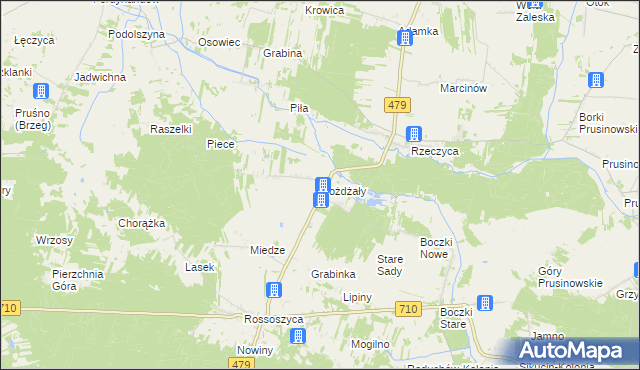 mapa Rożdżały gmina Warta, Rożdżały gmina Warta na mapie Targeo