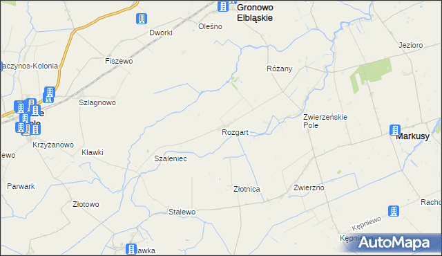 mapa Rozgart gmina Gronowo Elbląskie, Rozgart gmina Gronowo Elbląskie na mapie Targeo