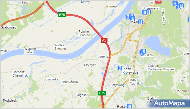 mapa Rozgarty gmina Grudziądz, Rozgarty gmina Grudziądz na mapie Targeo