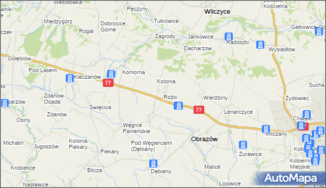 mapa Rożki gmina Obrazów, Rożki gmina Obrazów na mapie Targeo
