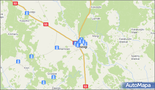 mapa Rozogi powiat szczycieński, Rozogi powiat szczycieński na mapie Targeo