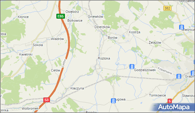 mapa Roztoka gmina Dobromierz, Roztoka gmina Dobromierz na mapie Targeo