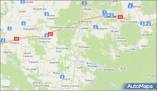 mapa Rozwady gmina Gielniów, Rozwady gmina Gielniów na mapie Targeo