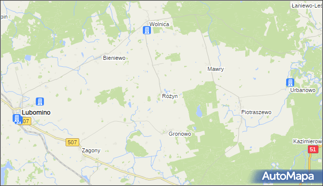 mapa Różyn, Różyn na mapie Targeo