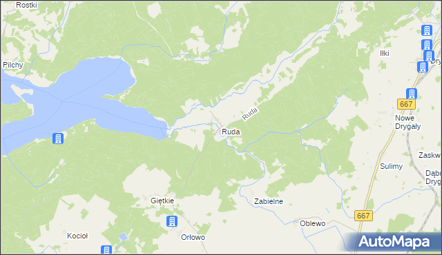 mapa Ruda gmina Biała Piska, Ruda gmina Biała Piska na mapie Targeo